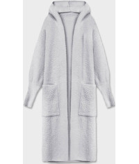 Dlhý vlnený kabát alpaka s kapucňou MODA105 svetlošedý