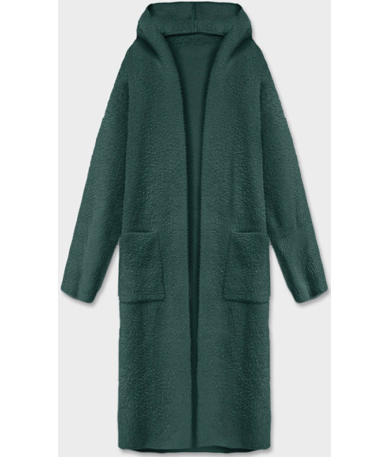Dlhý vlnený kabát alpaka s kapucňou MODA105 zelený