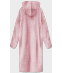 Dlhý vlnený kabát alpaka s kapucňou MODA105 ružový