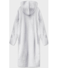 Dlhý vlnený kabát alpaka s kapucňou MODA105 svetlošedý