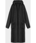 Dlhý vlnený kabát alpaka s kapucňou MODA105-1 čierny