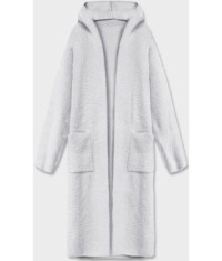 Dlhý vlnený kabát alpaka s kapucňou MODA105-1 svetlošedý