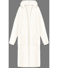 Dlhý vlnený kabát alpaka s kapucňou MODA105-1 smotanový