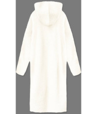 Dlhý vlnený kabát alpaka s kapucňou MODA105-1 smotanový