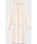 Dlhý vlnený kabát alpaka s kapucňou MODA105-1 ecru