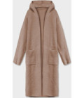 Dlhý vlnený kabát alpaka s kapucňou MODA105-1 camel