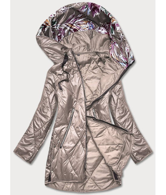 Dámska jarná bunda s ozdobnou kapucňou MODA8126BIG béžová veľkosť 3XL