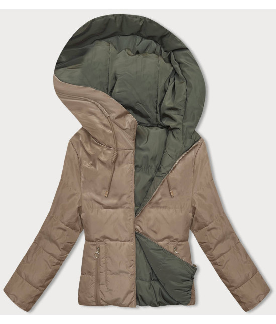Obojstranná prechodná bunda s kapucňou MODA8181 béžovo-khaki