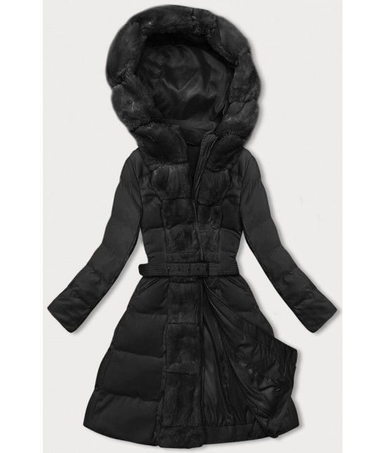 Dámska zimná bunda s ozdobnou kožušinou MODA3158 čierna