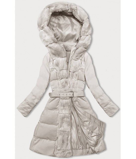Dámska zimná bunda s ozdobnou kožušinou MODA3158 ecru
