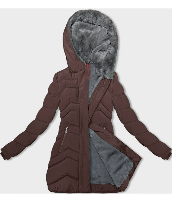 Dámska zimná bunda s kožúškom MODA3023 hneda