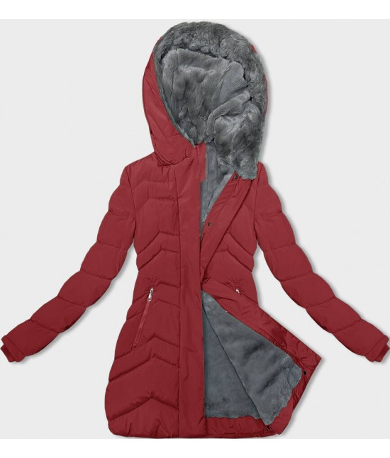 Dámska zimná bunda s kožúškom MODA3023 červena