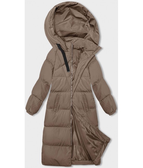 Dlhá hrubá dámska zimná bunda s kapucňou MODA3163 tmavobéžová