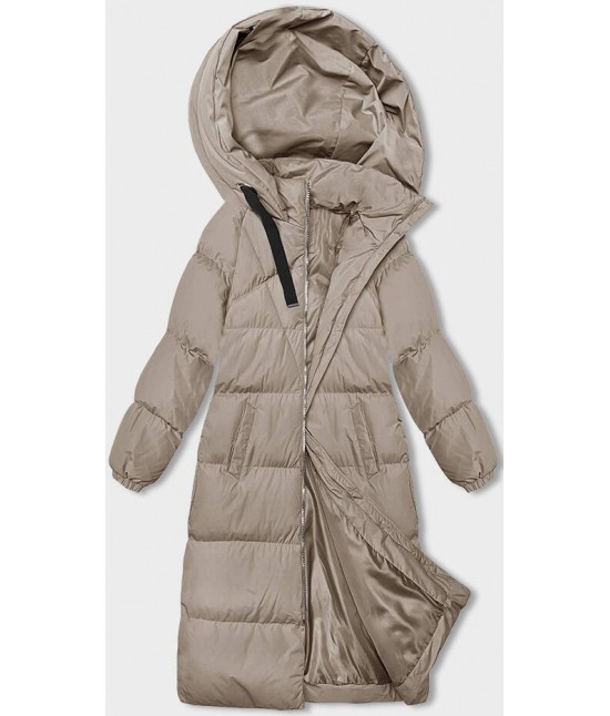 Dlhá hrubá dámska zimná bunda s kapucňou MODA3163 svetlobéžová