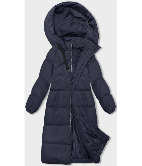 Dlhá hrubá dámska zimná bunda s kapucňou MODA3163 tmavomodrá