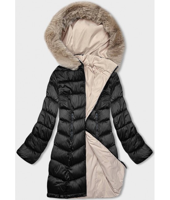 Obojstranná dámska zimná bunda MODA8202 čierno-béžová