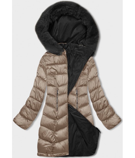 Obojstranná dámska zimná bunda MODA8202 cappuccino-čierna