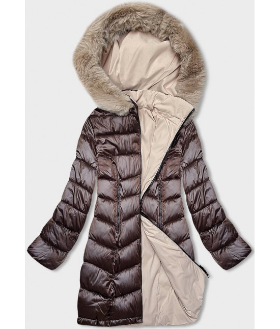 Obojstranná dámska zimná bunda MODA8202 hnedo-béžová