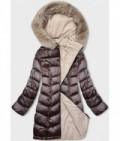 Obojstranná dámska zimná bunda MODA8202 hnedo-béžová