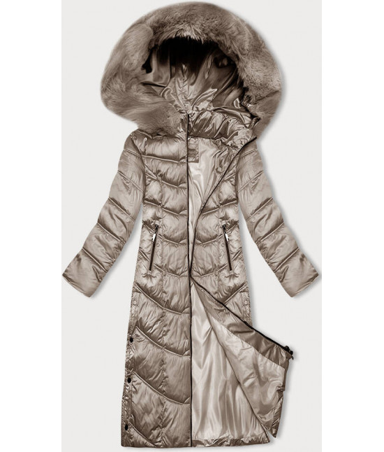 Dlha dámska zimná bunda s kapucňou S'west MODA8198 bežova