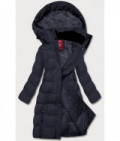Dlhá dámska zimná bunda s kožúškom MODA025 tmavomodra