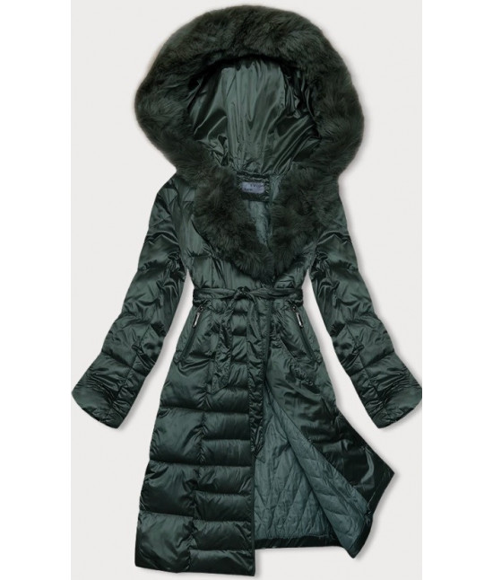 Dámska zimná bunda s opaskom S'WEST MODA8195 tmavozelena