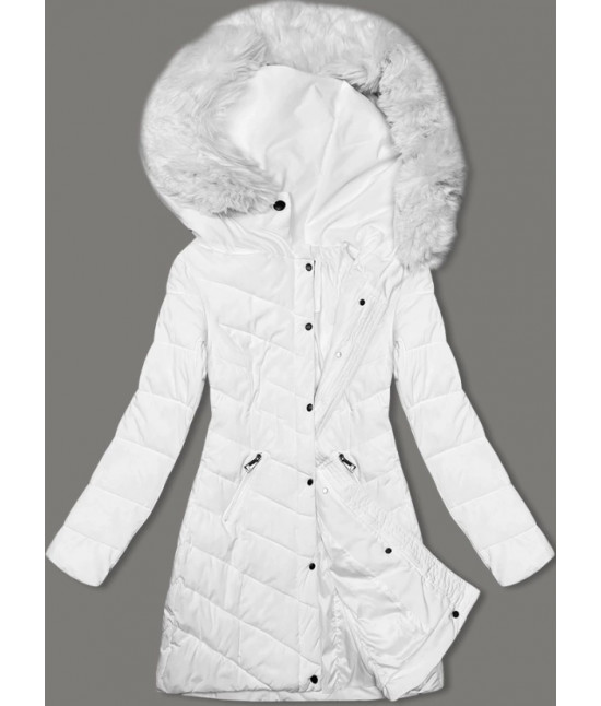 Pikowana kurtka zimowa damska z kapturem LHD biała (2M-057)