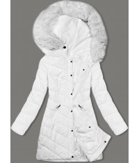 Pikowana kurtka zimowa damska z kapturem LHD biała (2M-057)