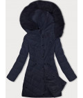 Prešívaná dámska zimná bunda s kapucňou LHD MODA057 tmavomodrá