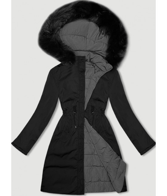 Dámska bunda s kapucňou MODA9159 čierno-šedá