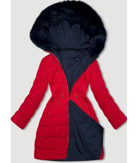 Dámska bunda s kapucňou MODA9159 tmavomodro-červena