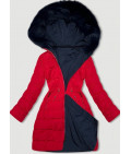 Dámska bunda s kapucňou MODA9159 tmavomodro-červena