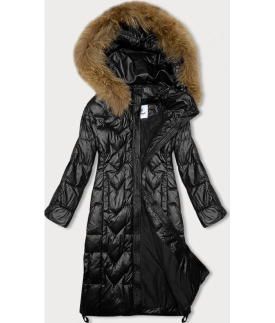 Długa kurtka pikowana damska Glakate czarna (LU-2203)