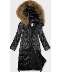 Długa kurtka pikowana damska Glakate czarna (LU-2203)