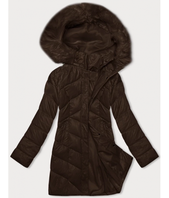 Dámska zimná bunda s kapucňou MODA898 tmavo hnedá