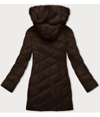 Zimowa kurtka damska z kapturem ciemny brąz (H-898-23)