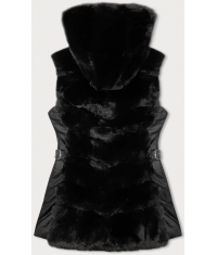 Dámska kožušinová vesta s kapucňou MODA8081 čierna