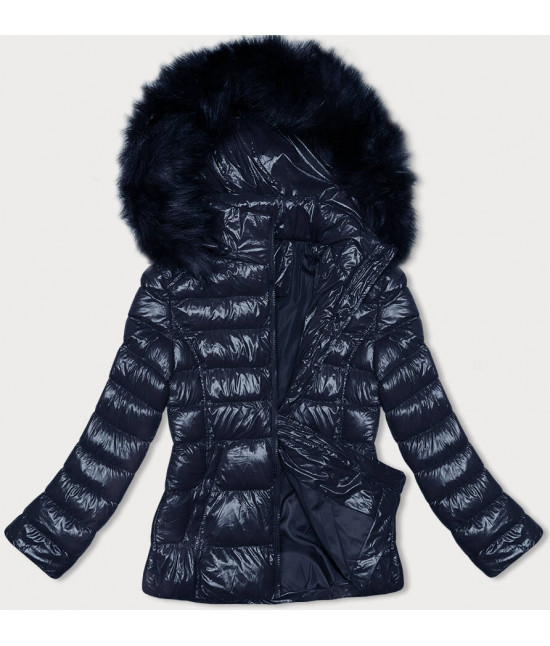 Dámska lakovaná zimná bunda MODA9162 tmavomodrá
