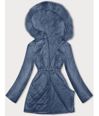 Dwustronna kurtka damska pikowana - futro niebieska (H-897-100)