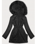Dwustronna kurtka damska pikowana - futro czarna (H-897-01)