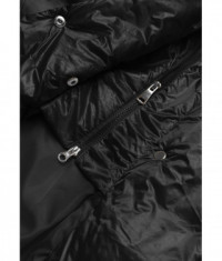 Długa damska kurtka z paskiem czarna (AG1-J9090)