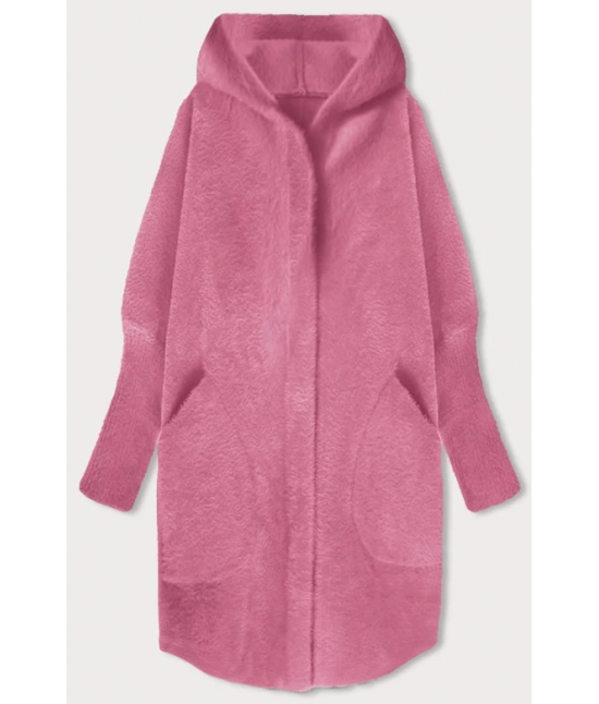 Dlhý dámsky vlnený kabát alpaka MODA908 svetlo ružový