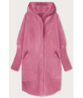 Dlhý dámsky vlnený kabát alpaka MODA908 svetlo ružový