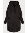 Dlhý dámsky vlnený kabát alpaka MODA908 tmavohnedy