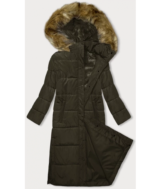 Dlhá dámska zimná bunda s kapucňou MODA726 khaki