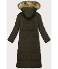 Długa kurtka zimowa z kapturem khaki (V726)