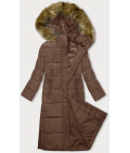 Dlhá dámska zimná bunda s kapucňou MODA726 camel