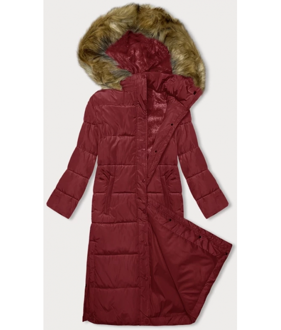 Długa kurtka zimowa z kapturem czerwona (V726)