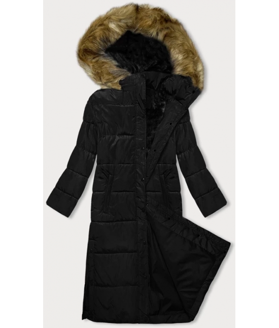 Dlhá dámska zimná bunda s kapucňou MODA726 čierna
