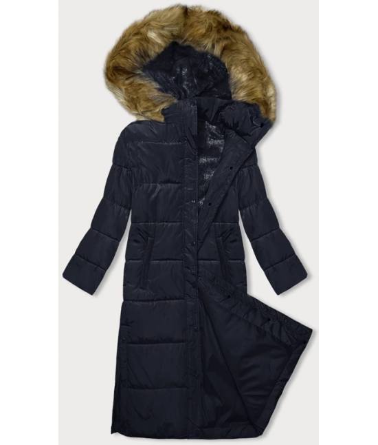 Dlhá dámska zimná bunda s kapucňou MODA726 tmavomodrá